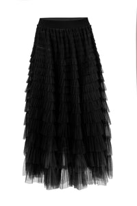 Black Tiered Tulle Midi Skirt - Tastes Like Couture