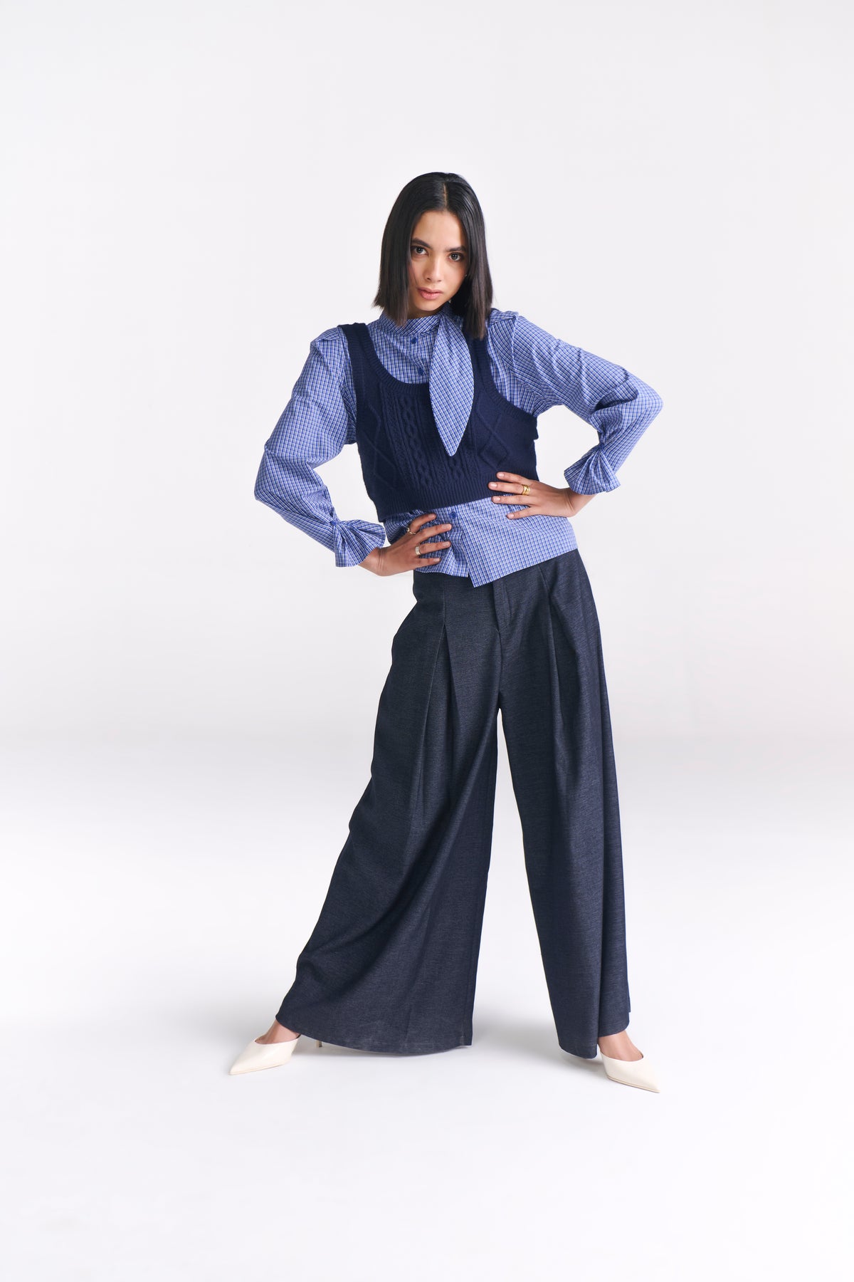 Denim Wide Leg Tailored Pants - Tastes Like Couture