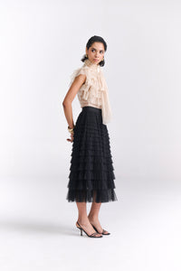 Black Tiered Tulle Midi Skirt - Tastes Like Couture