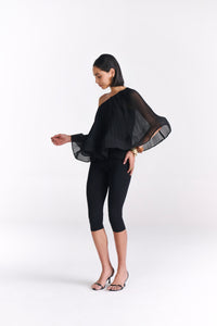 Black Pleated Sheer Cape Top With Tube Inner - Tastes Like Couture