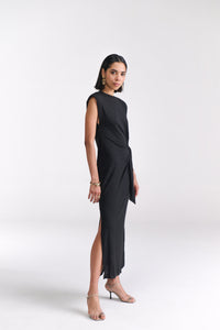 Black Maxi Dress With Side Tie-Up Detail - Tastes Like Couture