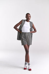 Sleeveless Stripe Jacket With Shorts Coord Set - Tastes Like Couture