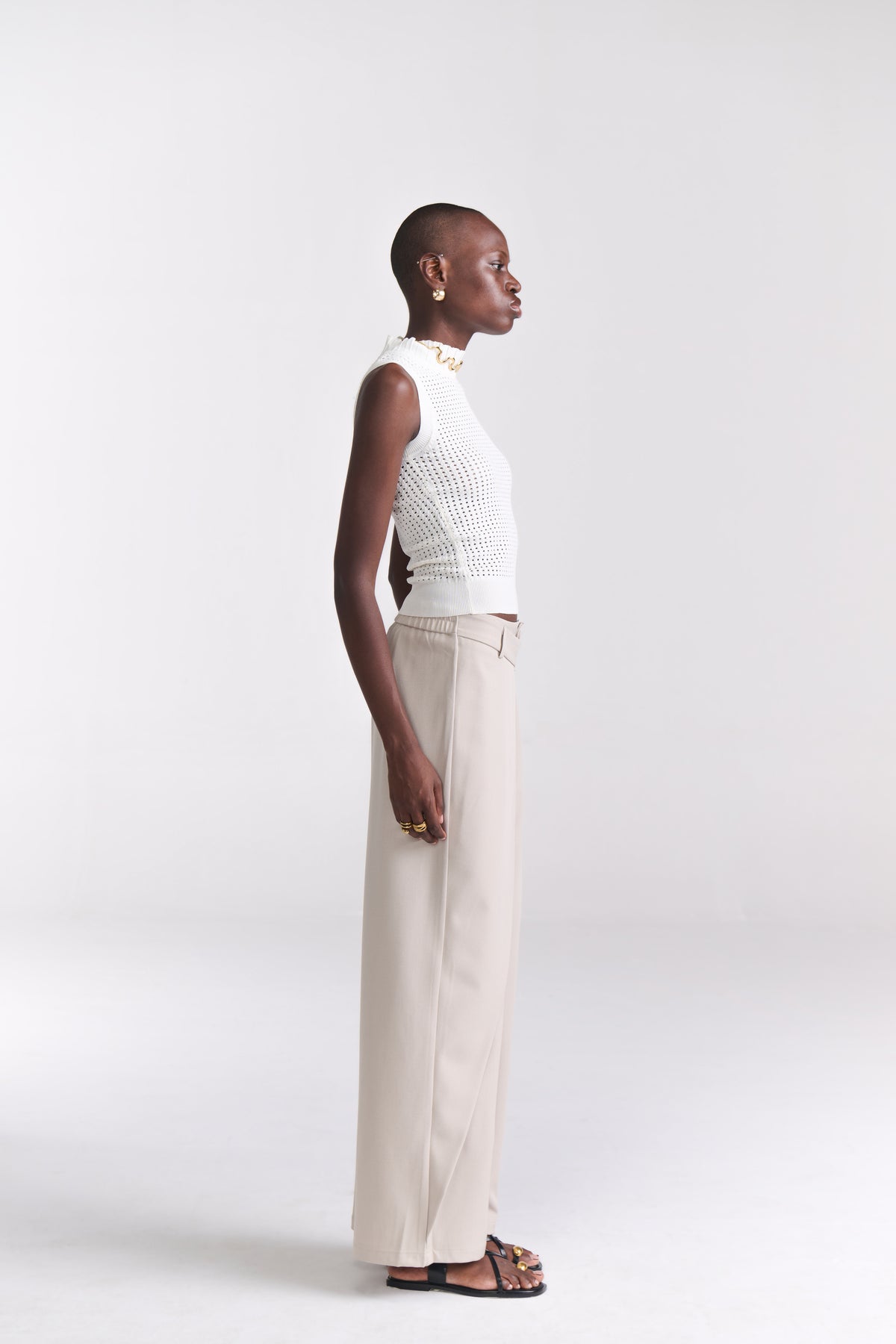 Beige Overlap Tailored Pants - Tastes Like Couture