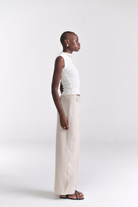 Beige Overlap Tailored Pants - Tastes Like Couture