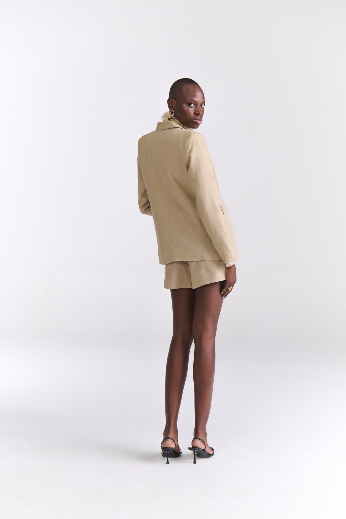 Beige Linen Jacket With Shorts Coord Set - Tastes Like Couture