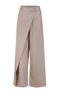 Beige Overlap Tailored Pants - Tastes Like Couture