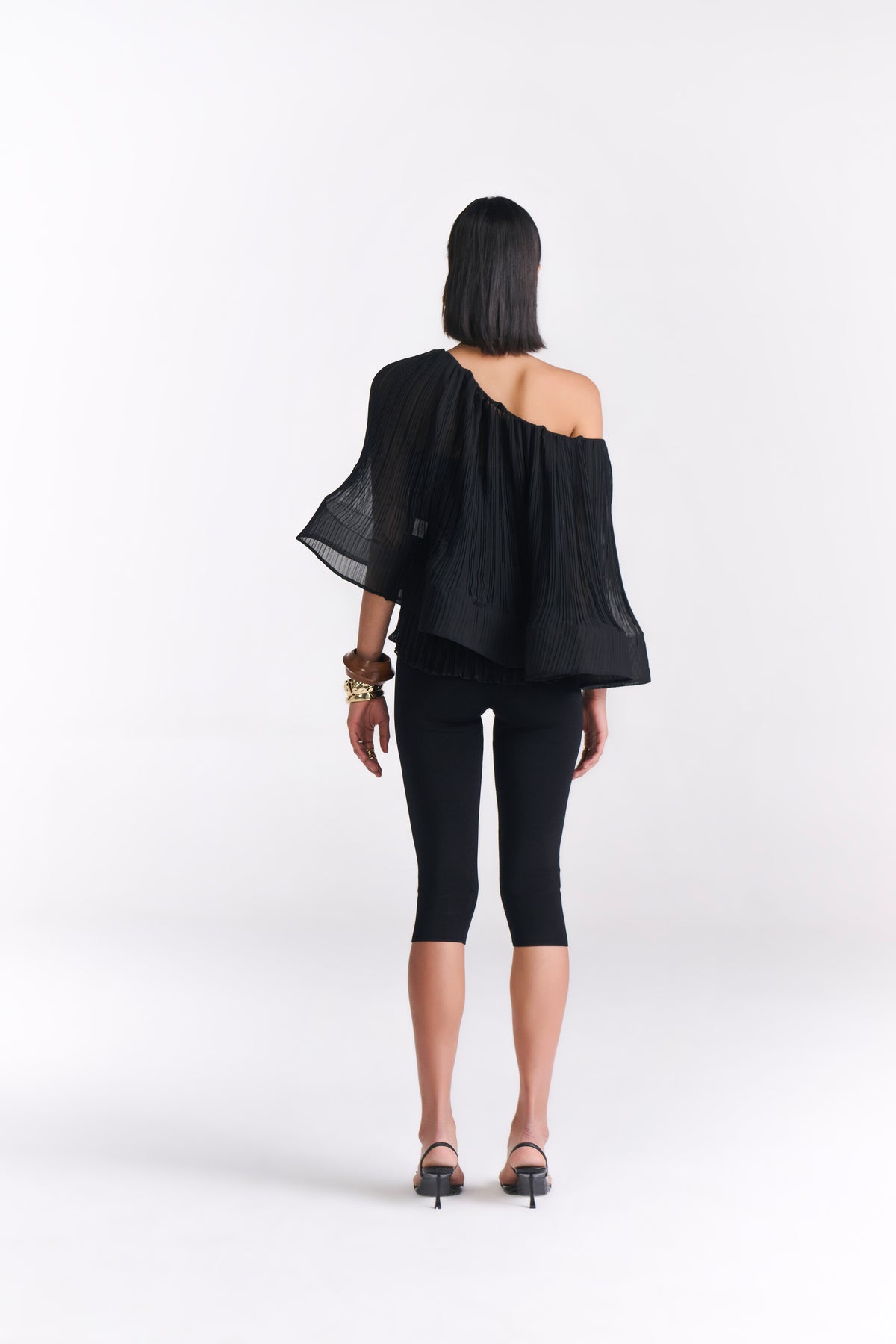 Black Pleated Sheer Cape Top With Tube Inner - Tastes Like Couture