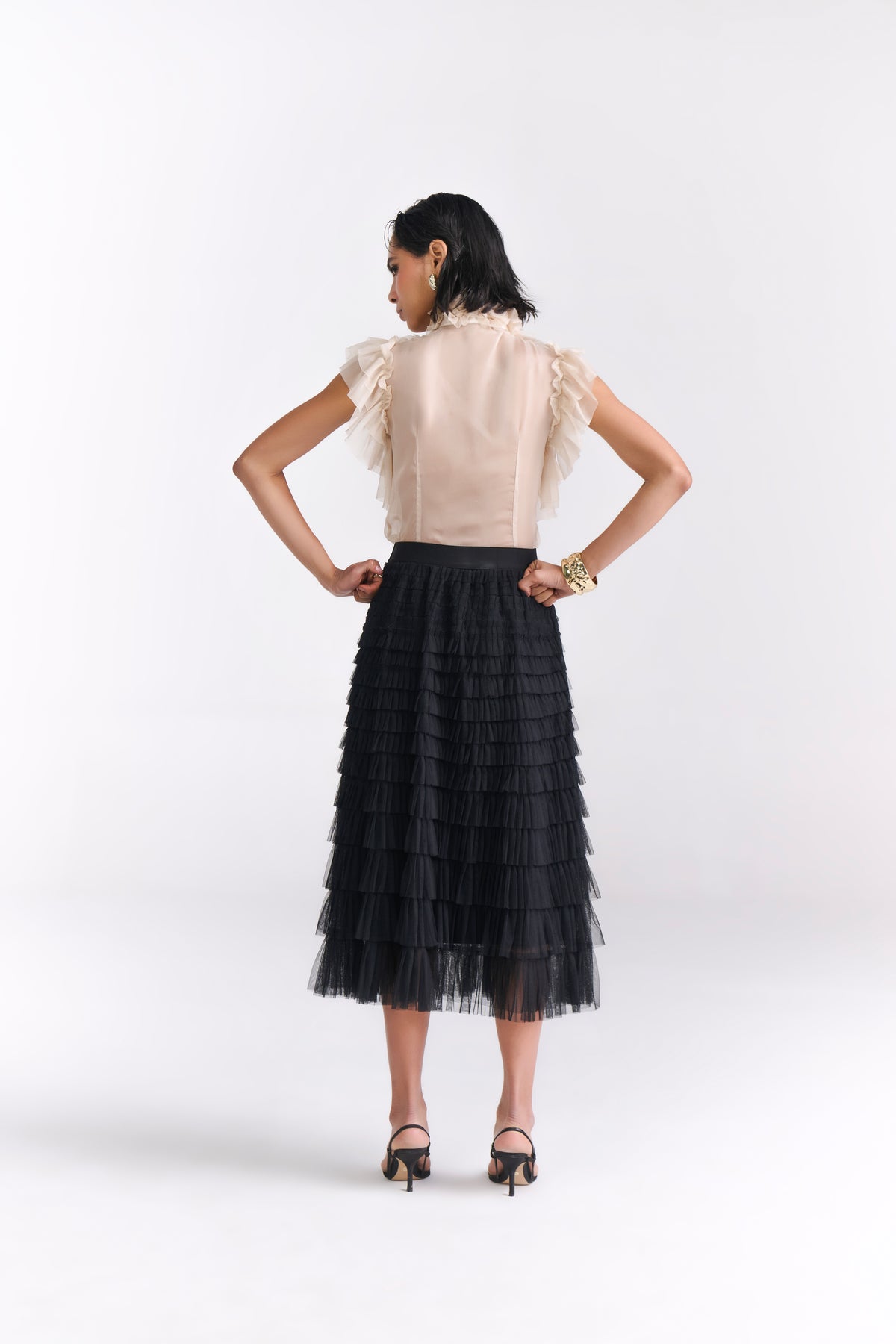 Black Tiered Tulle Midi Skirt - Tastes Like Couture