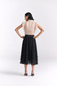 Black Tiered Tulle Midi Skirt - Tastes Like Couture