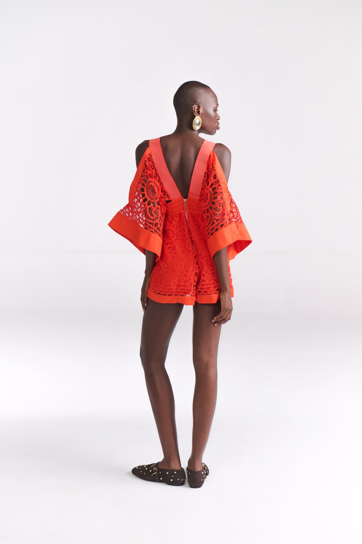 Tangerine Guipure Lace Playsuit (PETITE) - Tastes Like Couture