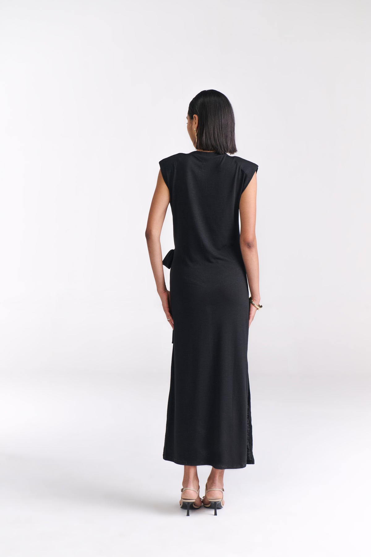 Black Maxi Dress With Side Tie-Up Detail - Tastes Like Couture
