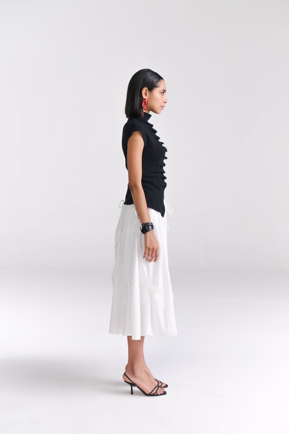 Black Ruched Button-Front Knit top - Tastes Like Couture