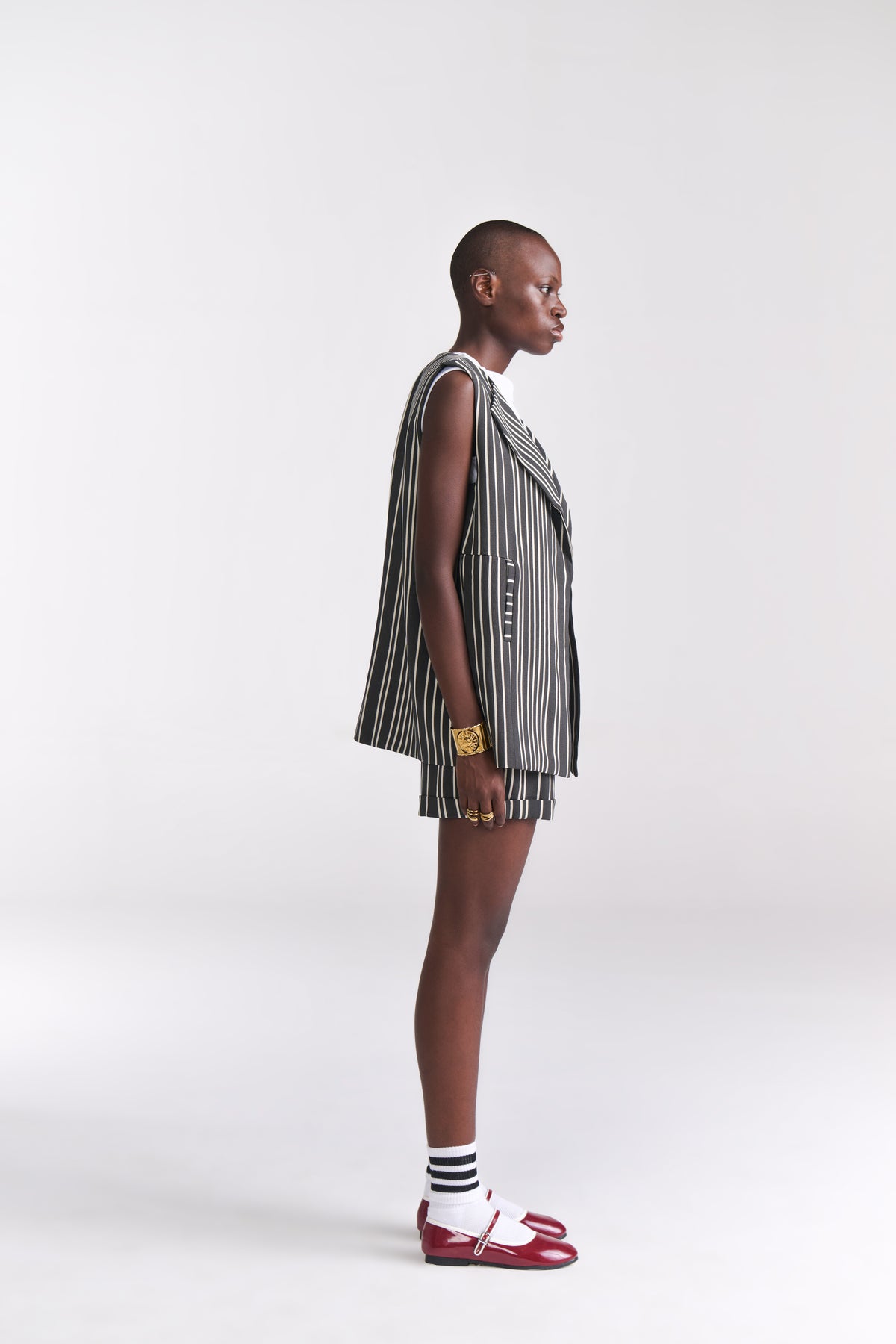 Sleeveless Stripe Jacket With Shorts Coord Set - Tastes Like Couture