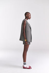 Sleeveless Stripe Jacket With Shorts Coord Set - Tastes Like Couture