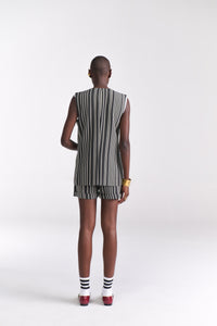 Sleeveless Stripe Jacket With Shorts Coord Set - Tastes Like Couture