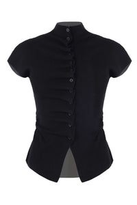 Black Ruched Button-Front Knit top - Tastes Like Couture