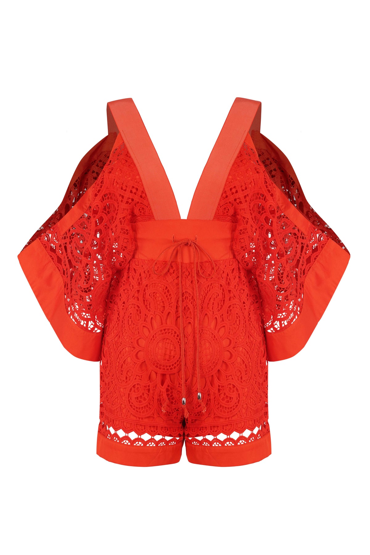 Tangerine Guipure Lace Playsuit (PETITE) - Tastes Like Couture