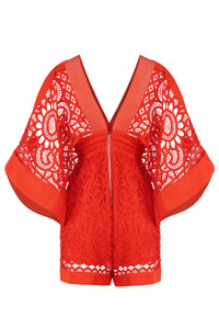 Tangerine Guipure Lace Playsuit (PETITE) - Tastes Like Couture
