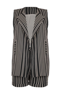 Sleeveless Stripe Jacket With Shorts Coord Set - Tastes Like Couture