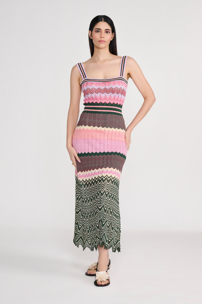 Chevron Knit Pointelle Maxi Dress