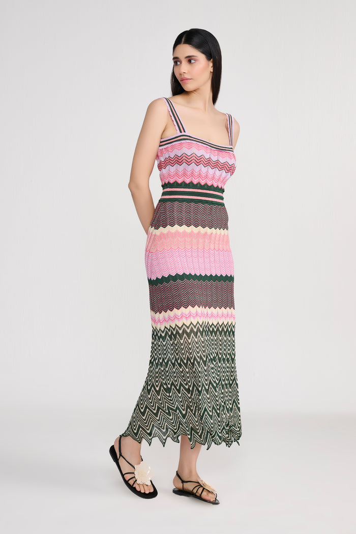 Chevron Knit Pointelle Maxi Dress