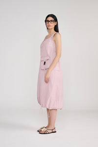 Pink Sleeveless Parachute Midi Dress With Sling Bag