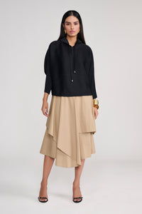 Black Heat-Pleated Hoodie