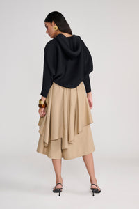 Black Heat-Pleated Hoodie