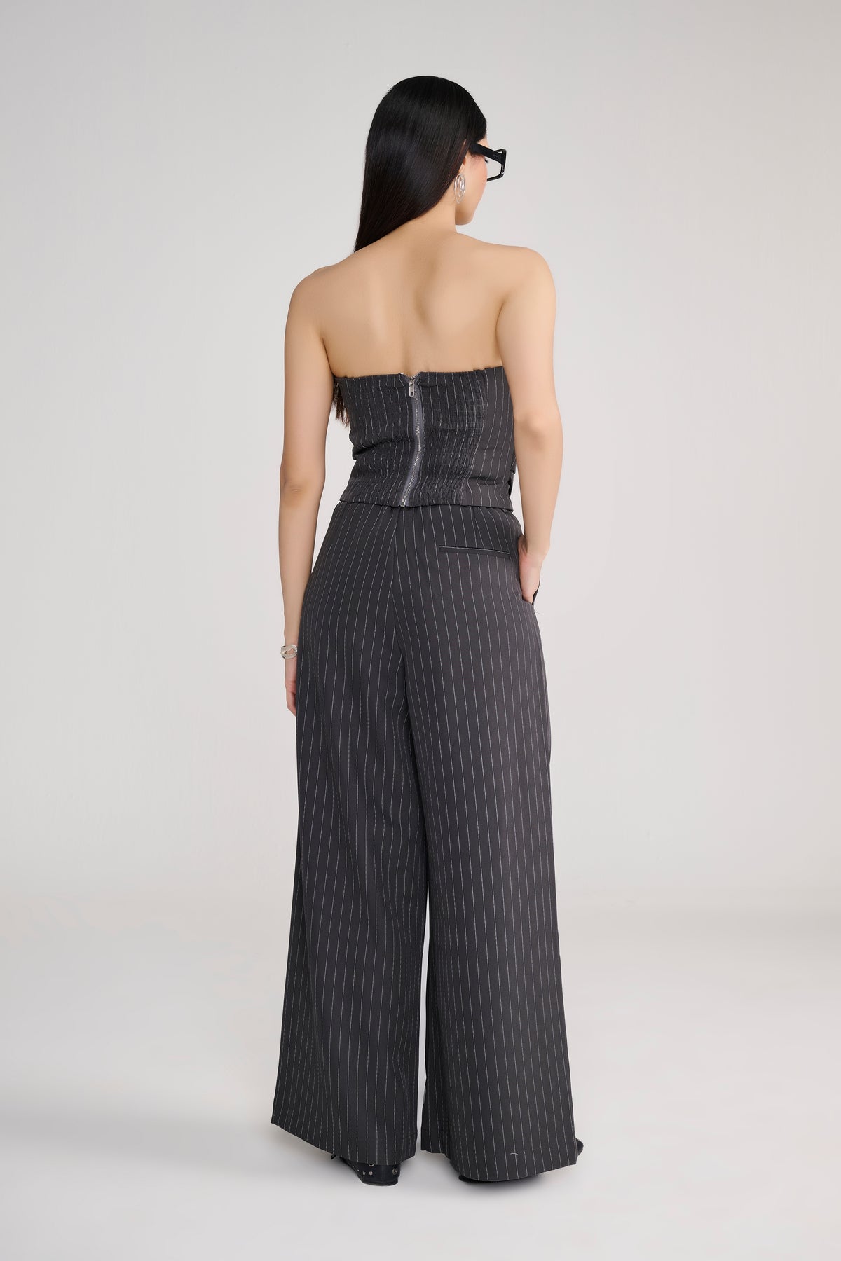Charcoal Grey Tailored Pinstripe Tube Coord Set