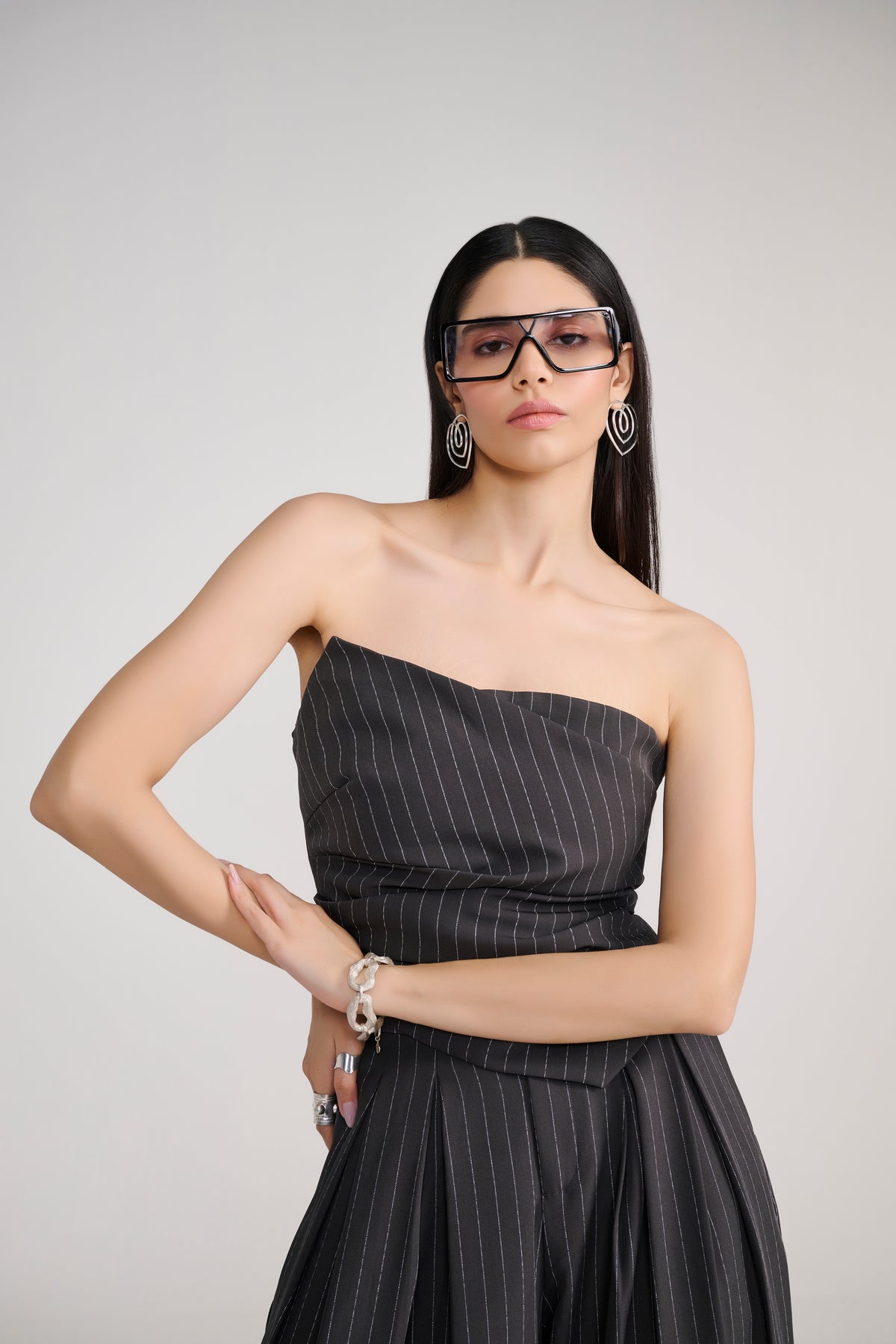 Charcoal Grey Tailored Pinstripe Tube Coord Set