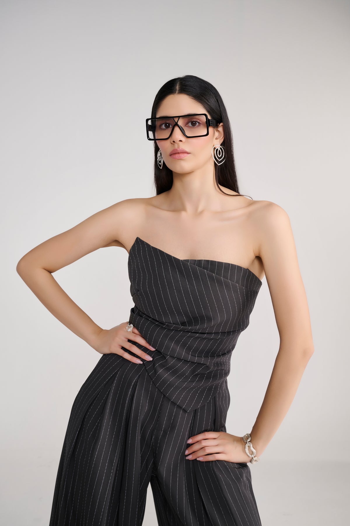 Charcoal Grey Tailored Pinstripe Tube Coord Set