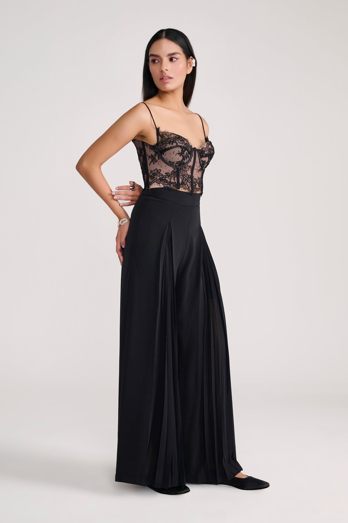 Black Pants With Center Pleating Detail