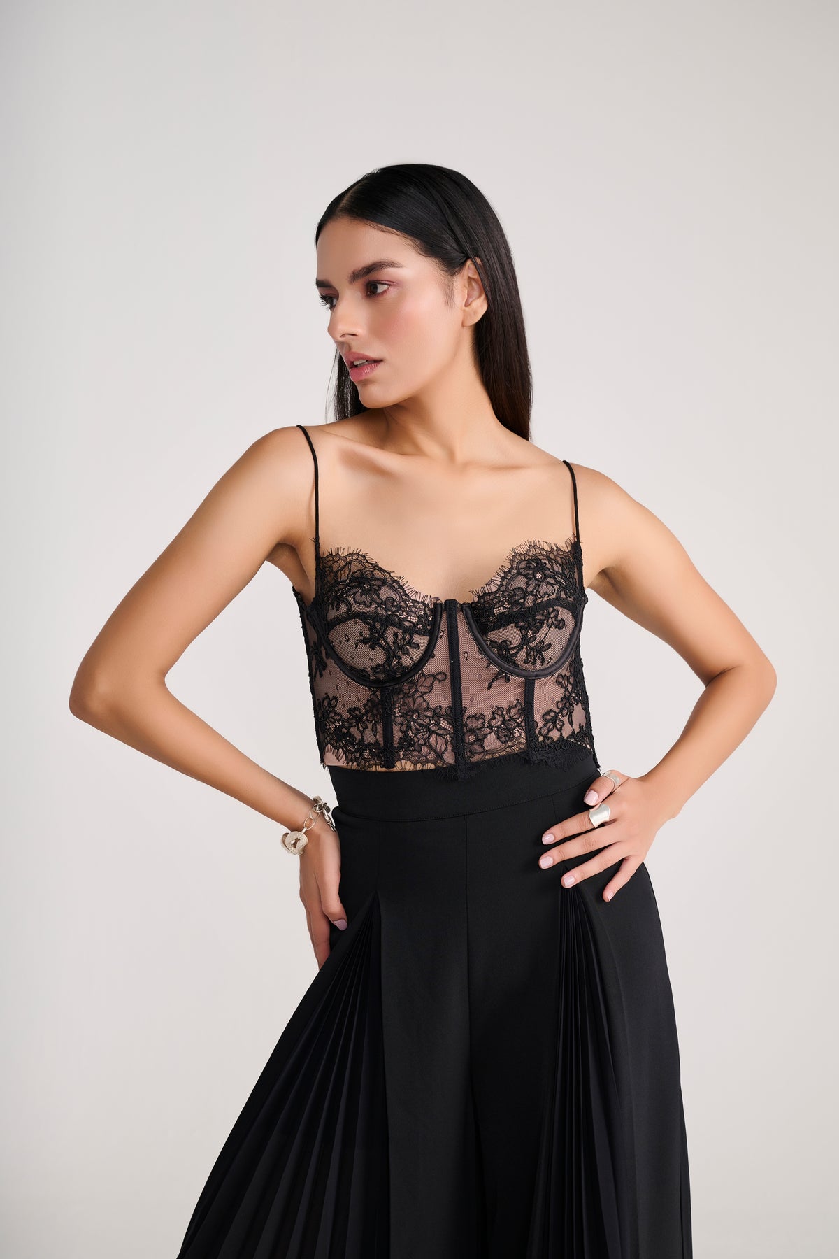 Black Pants With Center Pleating Detail