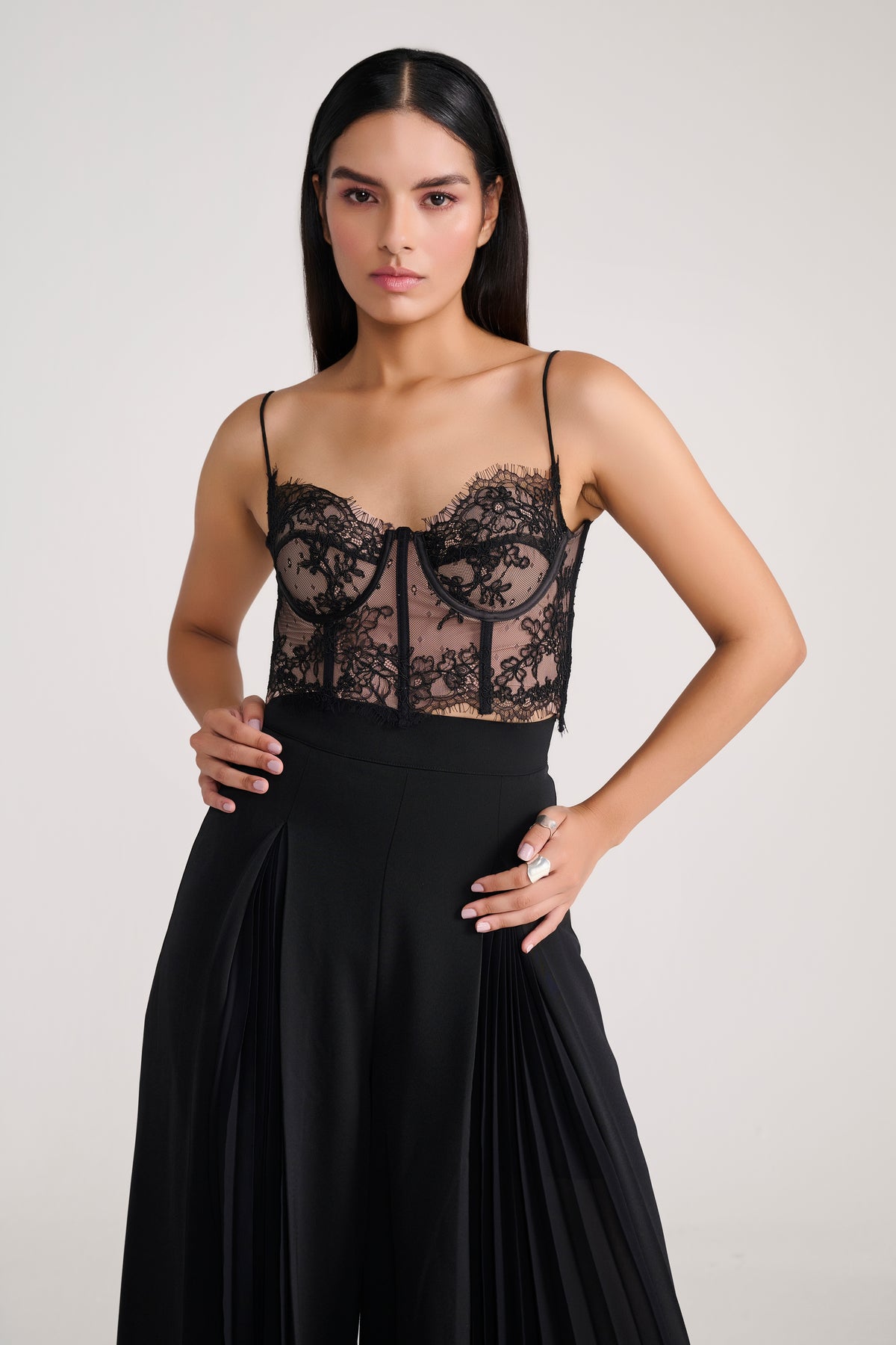 Black Beige Lace Crop Corset