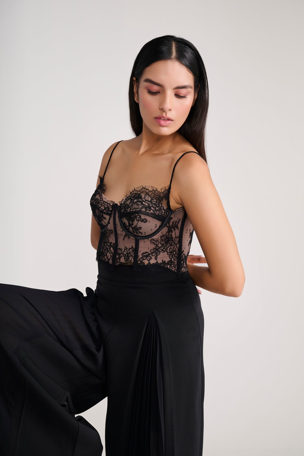 Black Beige Lace Crop Corset