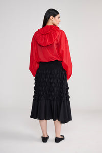 Heat-Pleated Bubbled Black Midi Skirt