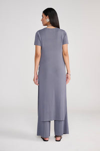 Grey Knit Coord Set With Slit Details