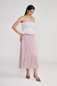 Blush Pink Silky Textured Midi Skirt
