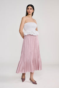 White Smocked Tube Top With Sculpted Ruffle Hem
