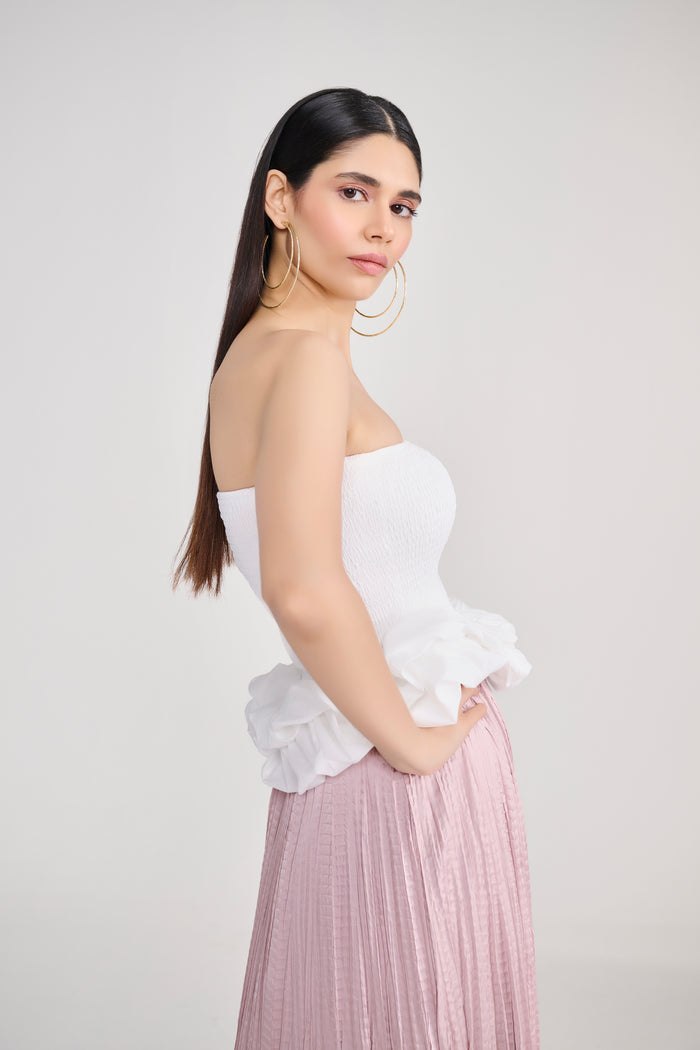 Blush Pink Silky Textured Midi Skirt