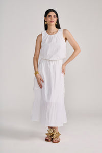 White Sleeveless Parachute Midi Dress