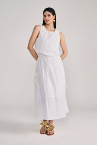 White Sleeveless Parachute Midi Dress