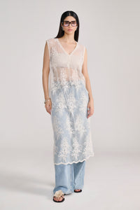 Cream Floral Lace Sheer Long Top