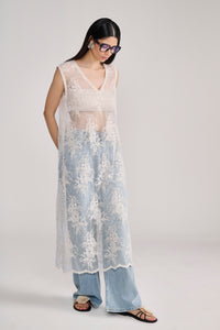 Cream Floral Lace Sheer Long Top