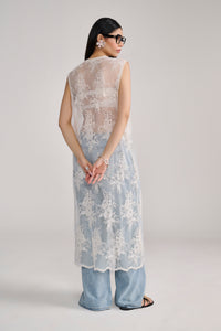 Cream Floral Lace Sheer Long Top