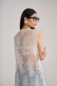 Cream Floral Lace Sheer Long Top