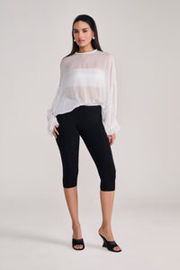 White Sheer Chiffon Full Sleeves Top With Ruffle Detail on Cuff