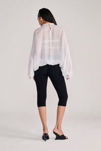 White Sheer Chiffon Full Sleeves Top With Ruffle Detail on Cuff