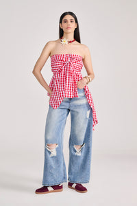 Red Gingham Check Tube Top