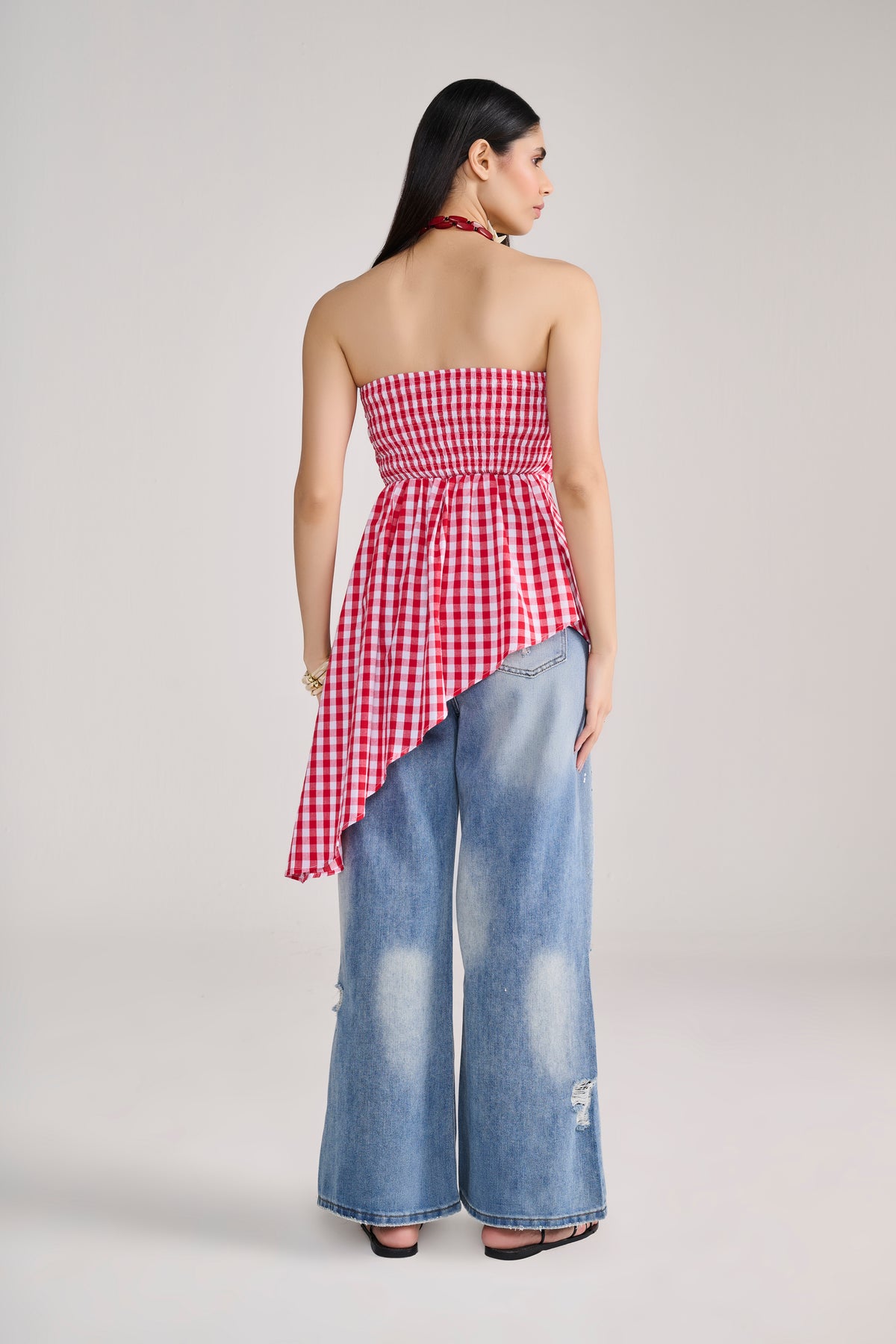 Red Gingham Check Tube Top